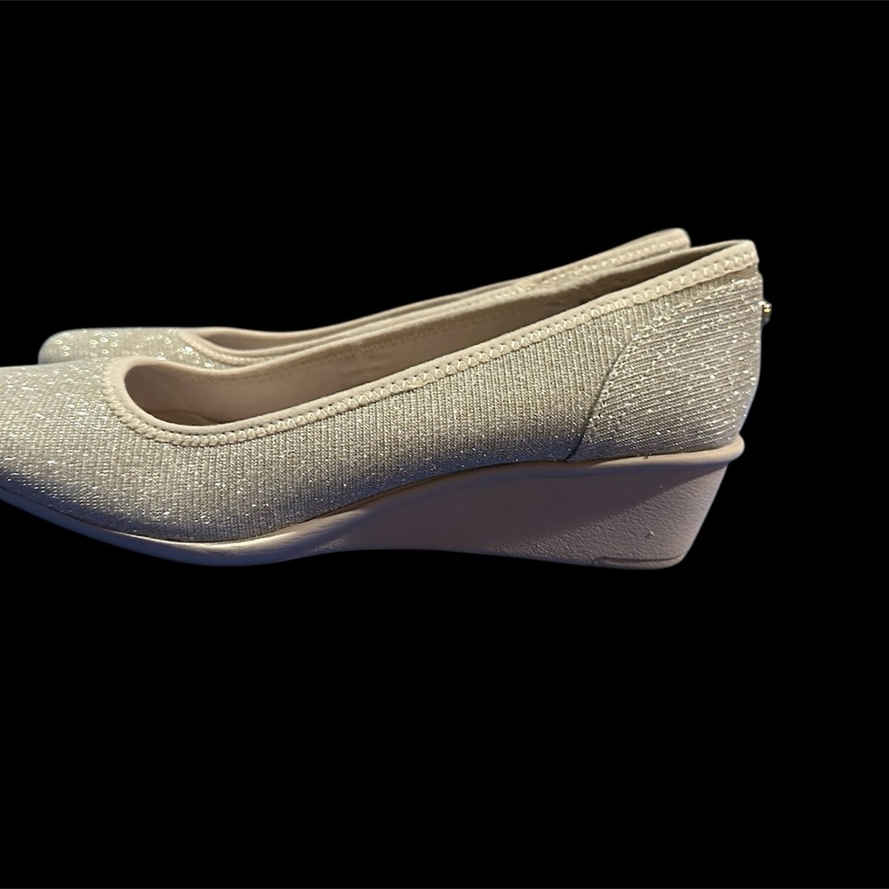 Anne Klein Shimmering Silver Wedge Loafers